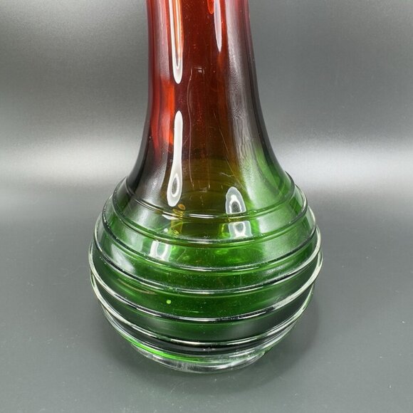 Heavy Hand Blown Glass Pitcher Vase Carafe Multicolor Applied Swirl Glass Decor - Picture 15 of 16